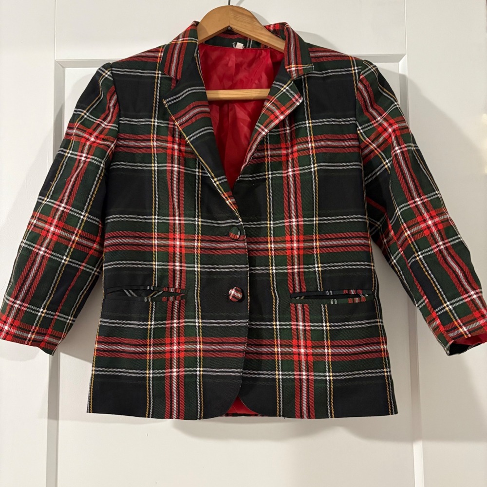 Officina Kids Vintage Plaid Blazer Red Green Tartan Made in Italy Size 32 SM